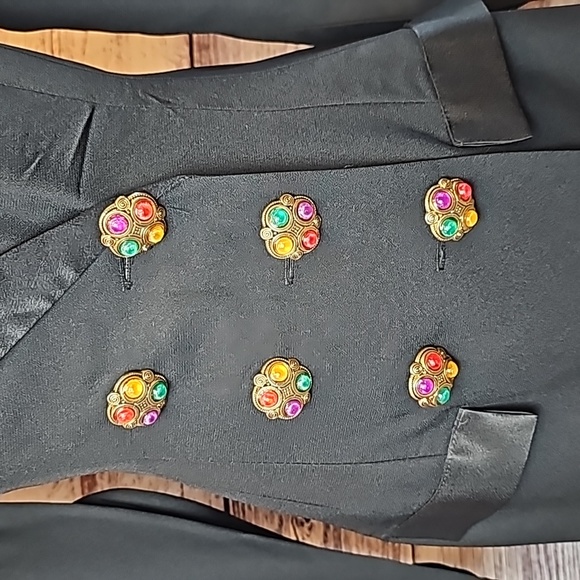 VINTAGE 80'S SHASHA BLACK DOUBLE BREASTED LONG SLEEVE DRESS - Picture 3 of 16